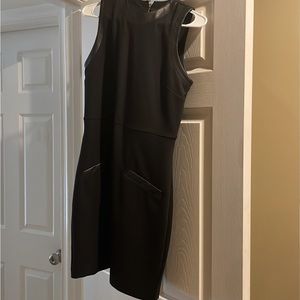 Express black sheath dress with black leather detail